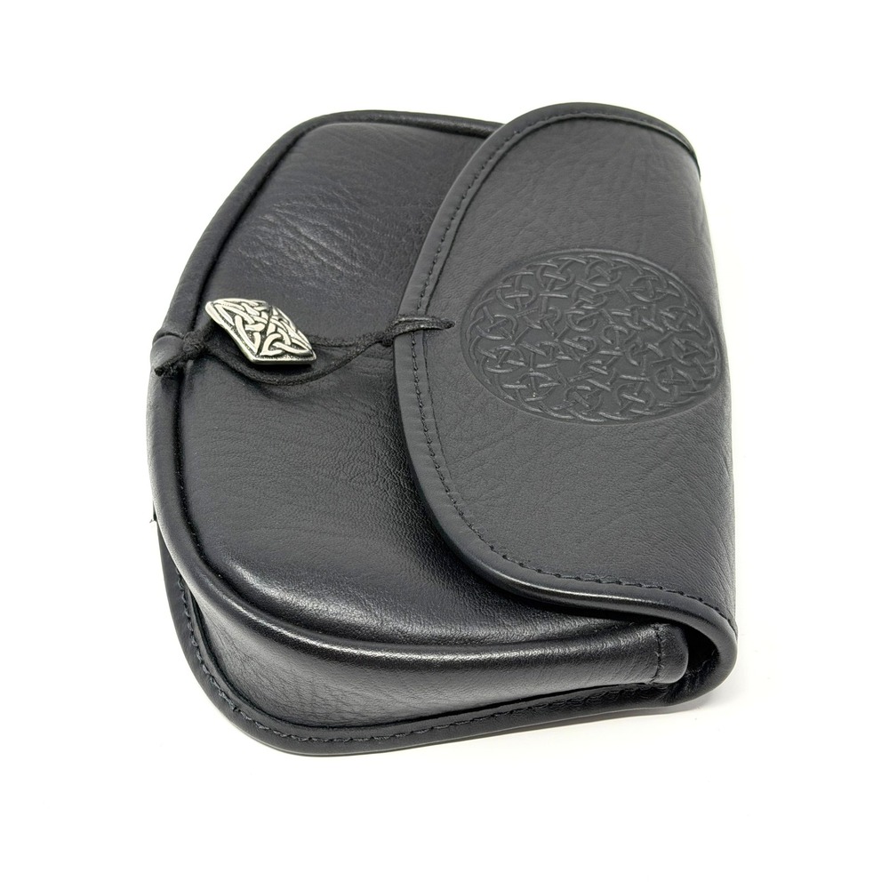 Black Leather Belt Pouch Celtic Knot Sporran Bag Silver Accent - Picture 4 of 12